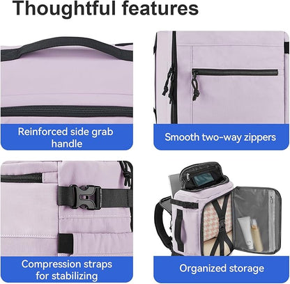 Carry On Travel Backpack Flight Approved Laptop Backpack Business Work Backpack for Women Men Large Capacity Casual Daypack with Wet/Dry Separation Pockets, Purple