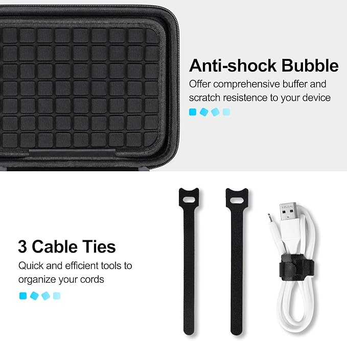 Lacdo Hard Travel Electronic Organizer Case for MacBook Power Adapter Charger, Cables, Apple Pencil, Mouse, Power Bank, USB Flash Disk,SD Card Small Protective Portable Accessories & 3 Cable Tie,Black