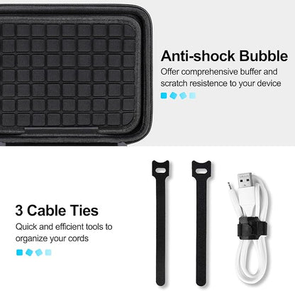 Lacdo Hard Travel Electronic Organizer Case for MacBook Power Adapter Charger, Cables, Apple Pencil, Mouse, Power Bank, USB Flash Disk,SD Card Small Protective Portable Accessories & 3 Cable Tie,Black