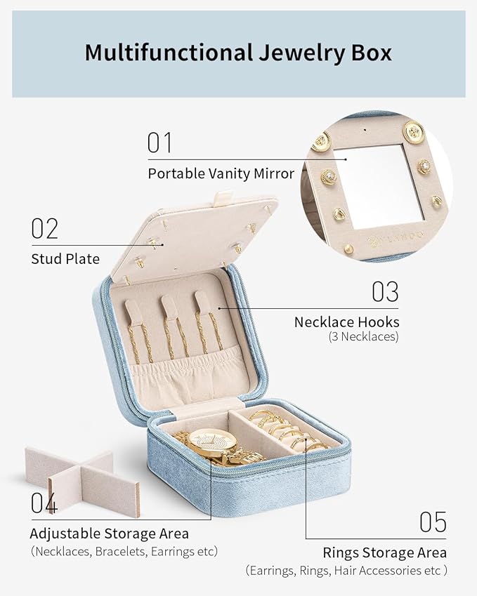 Vlando Jewelry Organizer Box, Small Jewelry Box for Women Girls, Initial P Travel Jewelry Case, Small Jewelry Organizer Box, Mini Travel Jewelry Box - Letter P, Blue