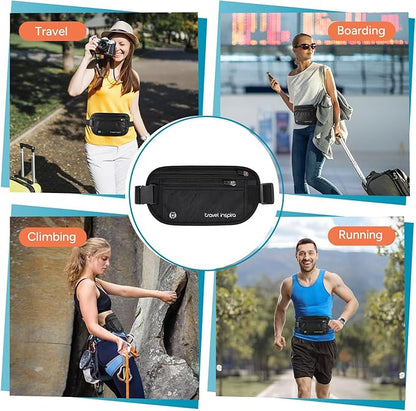 travel inspira Travel Money Belt with Anti-Theft Zipper Upgrade Larger Slim Travel Pouch with RFID Blocking Fabric to Protect Credit Cash, Passports, and Documents, Black