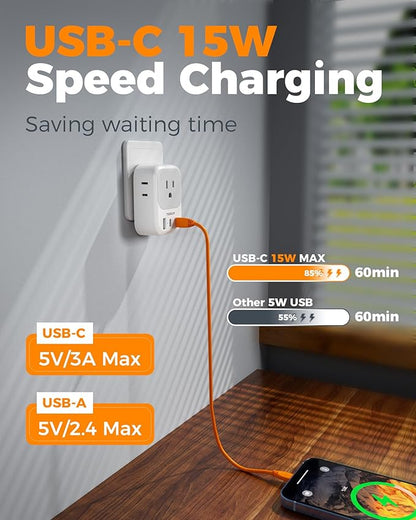 Switzerland Travel Plug Adapter 2 Pack, TESSAN Type J Switzerland Power Adapter with 4 Outlets 3 USB (2 USB-C), Swiss Plug for US to Rwanda Jordan Liechtenstein Madagascar, Travel Essentials