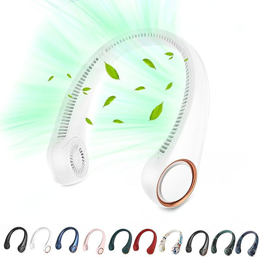 Portable Neck Fan, Hands Free Personal Fan,360° Airflow,3-16 Running Hours, 72 Wind Outlets,4000mAh Battery USB Rechargeable,3-Speeds, Birthday Gifts for Men Women(White)