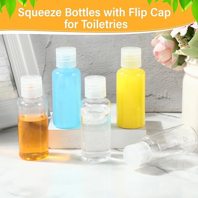 Mimorou 150 Pcs 1oz Travel Bottles Bulk for Toiletries Clear Small Travel Size Bottles Bulk Refillable Empty Containers for Shampoo Lotion Liquid Body Soap Cream Toiletries