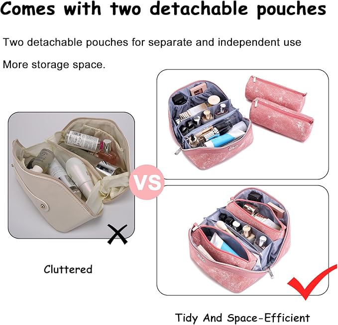 BOYATU Travel Makeup Bag Cosmetic Bags for Women: 3 Sets Large Capacity Make up Bag - Portable Toiletry Bags with Handle for Women(F-5-Rosy Red)