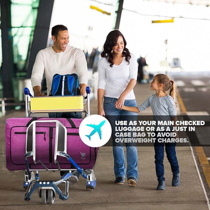 Bago Large Foldable Duffel Bags for Traveling Women & Men - 80L Packable Duffle Bag for Travel with Shoe Compartment - Water Repellant, Heavy Duty, Lightweight Folding & Collapsible (SnowPink)