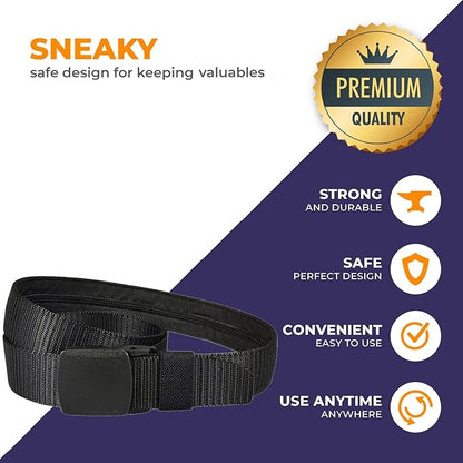 Security Money Belt with Hidden Money Pocket - Nylon Tactical Belt for Men & Women with Nonmetallic Buckle - Security Money Belt for Valuables, Cash, Passport - Cashsafe Anti-Theft Wallet, Large