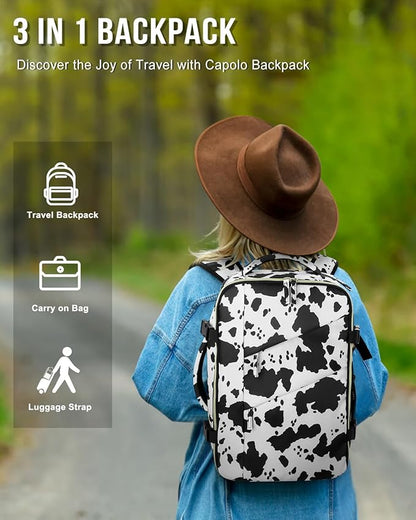 Capolo Travel Backpack for Women Men Waterproof Laptop Backpack Flight Approved Carry On Backpack Overnight Weekender Bag College Bookbag for Business, Work, Traveling Fits 15.6 '' Laptop,Cow Print