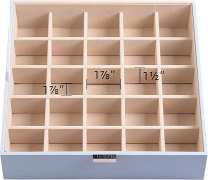 Frebeauty Earring Organizer Classic Jewelry Box 50 Slots Double Layer Jewelry Storage Case with 6 Necklace Hook and Bracelet Pocket(Sky Blue)