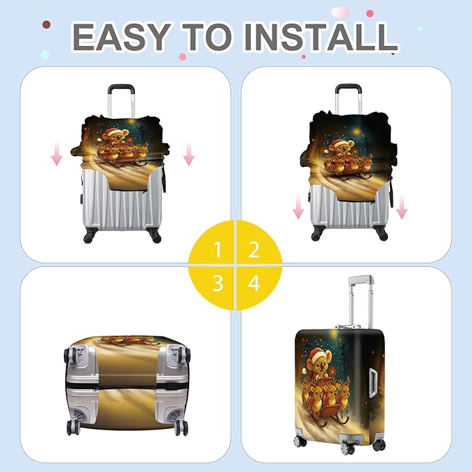 ANNA QUEEN Christmas Koala Luggage Cover, Cute Santa Koala with Reindeer Suitcase Protector, Washable Stretchable Travel Sleeve for 20-22 Inch Luggage