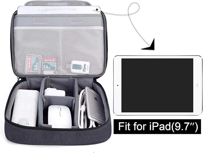 BUBM Electronic Organizer, Double Layer Travel Gear Bag for Cables, Plugs, Flash Hard Drive, Power Bank and More--a Sleeve Pouch for iPad (Large, Black)