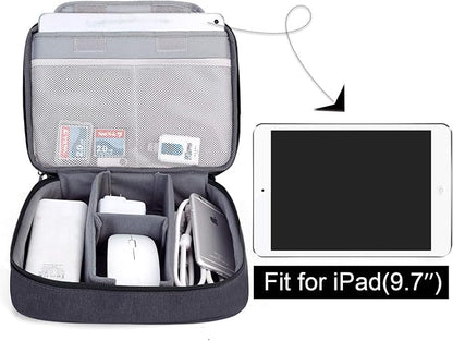 BUBM Electronic Organizer, Double Layer Travel Gear Bag for Cables, Plugs, Flash Hard Drive, Power Bank and More--a Sleeve Pouch for iPad (Large, Black)