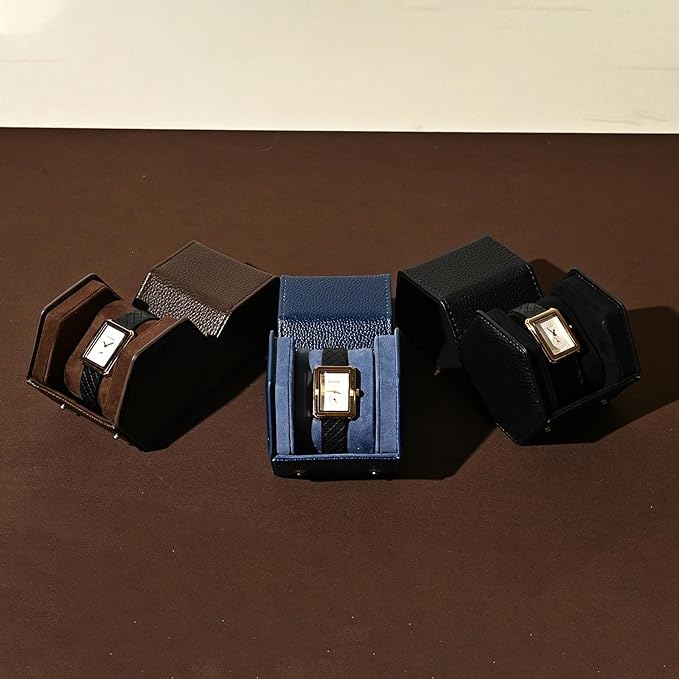 Oirlv Luxury Hexagonal Leather Watch Travel Case Single Watch Box for Men Portable Jewelry Storage Roll Organizer (1-Slot,Black)