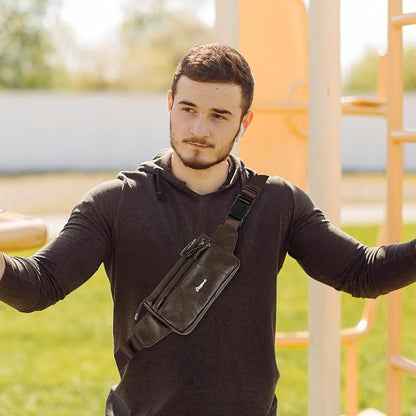 Leather Fanny Pack for Men Women,Genuine Leather Waist Belt Bag with Adjustable Strap Belt Hip Bag with Multi-Pockets for Travel Sports Running Cycling Hiking (brown)