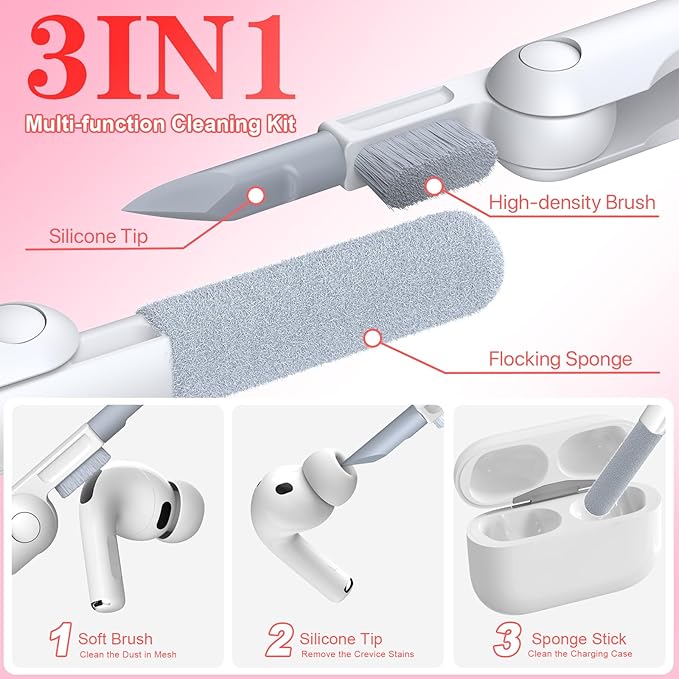 R-fun for AirPods Pro 3 Case (2025) Cover with Cleaning Kit, Military-Grade Shockproof Transparent Non-Yellowing, Auto Pop-Up Lid Design for AirPods Pro 3rd Generation Case, Clear Pink