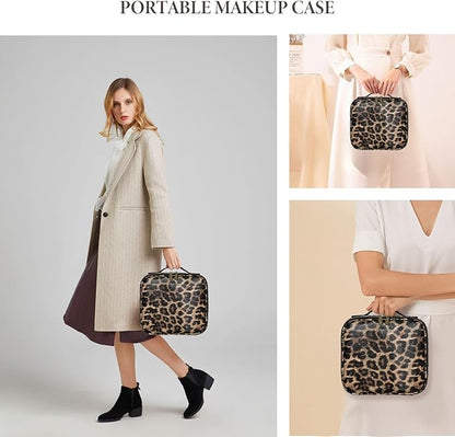 Travel Makeup Bag with LED Lighted Mirror, Cosmetic Makeup Organizer Bag with 3 Color Setting, Makeup Train Case with Adjustable Dividers for Women Makeup Brushes Jewelry Accessories