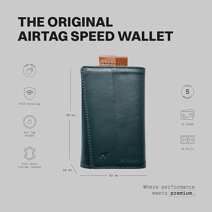 The Frenchie Co. - AirTag Speed Wallet - Ultra-Slim Front Pocket Wallet - Quick-access pull tab & AirTag holder - RFID blocking, holds up to 8 cards and folded cash