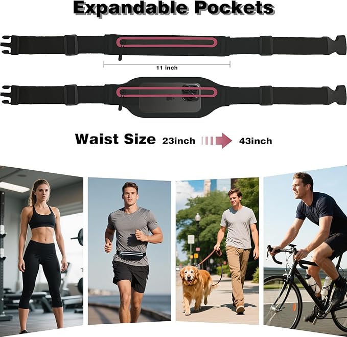 Slim Running Belt Fanny Packs for Women Man,Adjustable WaterProof Running Pouch Waist Bag for Workout Jogging,Elastic Phone Holder for Runner Comes with Reflective Armbands