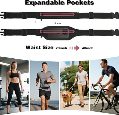 Slim Running Belt Fanny Packs for Women Man,Adjustable WaterProof Running Pouch Waist Bag for Workout Jogging,Elastic Phone Holder for Runner Comes with Reflective Armbands