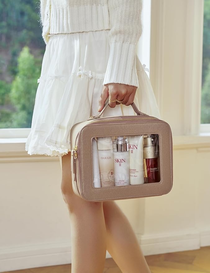 Popvibe Clear Makeup Bag Travel Cosmetic Case Transparent Toiletry Bag with Zipper, Portable Make Up Organizer Traveling Compact Car Bag for Essentials