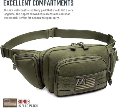 Tactical Fanny Pack for Men & Women, Concealed Carry Fanny Pack for Men, Adjustable Waist Bag, Compact Travel Belt Bag, CCW Fanny Pack with U.S Flag Patch