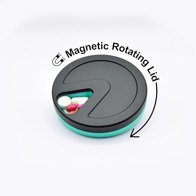 Travel RX Pill Case by Type Two Labs – Weekly 7 Day Pill Box, Compact Magnetic Organizer for Pills fits Purses or Pockets, Rugged Daily Caddy Holds Vitamins, Supplements and Medication. (Vibrant Teal)