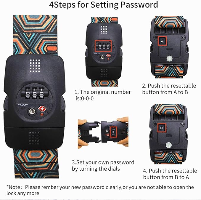 Travelkin Luggage Straps TSA Approved - Adjustable Cross Suitcase Straps with TSA Lock, Reinforced Buckle, Unique Pattern - Secure Heavy Duty Luggage Straps for Travel (Geometry)