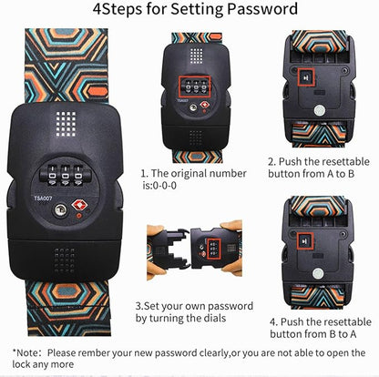 Travelkin Luggage Straps TSA Approved - Adjustable Cross Suitcase Straps with TSA Lock, Reinforced Buckle, Unique Pattern - Secure Heavy Duty Luggage Straps for Travel (Geometry)