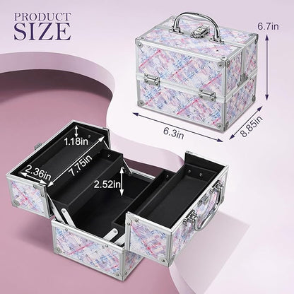 FRENESSA Makeup Train Case 8.85 Inch Portable Makeup Case Organizer Cosmetic Box Make Up Box Makeup Organizer Cosmetic Storage Cases with Locking Nail Kit Organizer Small Travel Case Pink Plaid
