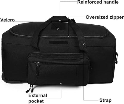 Heavy-Duty X-Large Military Tactical Wheeled Rolling Duffel Trolley Bag For Deployment Traveling Camping Sporting