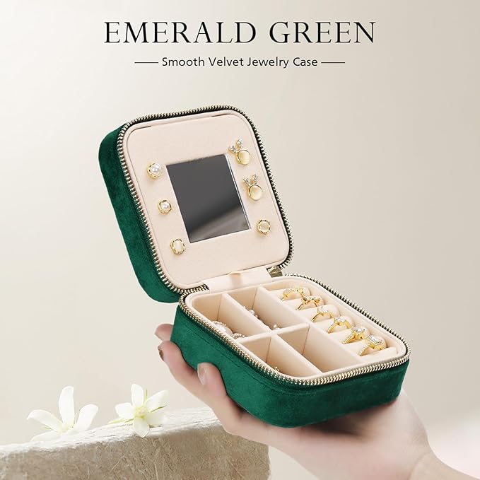 Jenria Christmas Gift for Women, Travel Jewelry Case for Women, Jewelry Organizer, Jewelry Box, Unique Gifts, Personalized Gifts for Her, Birthday Gifts for Mom, Teen Girl, Girlfriend, Green, U