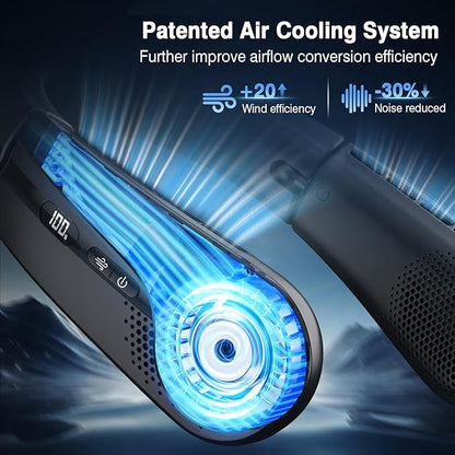 ChillGo Portable Neck Fan - 8400 RPM Enlarged Turbo Airflow - 5200mAh Personal Rechargeable Cooling Wearable Fan - Max 16H, 4 Speeds, Foldable, LED Display - Great Gifts for Men Women - 2nd Gen Black