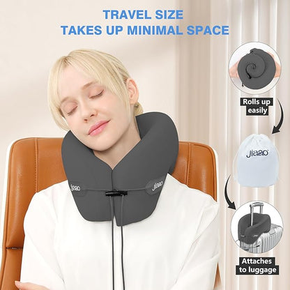 jiaao Upgraded Middle Memory Foam Travel Neck Pillow for Airplane- 360° Ergonomic Head and Neck Support for Flight, Car, Train, Bus - Soft Travel Pillow for Side & Back Sleepers with Travel Pouch