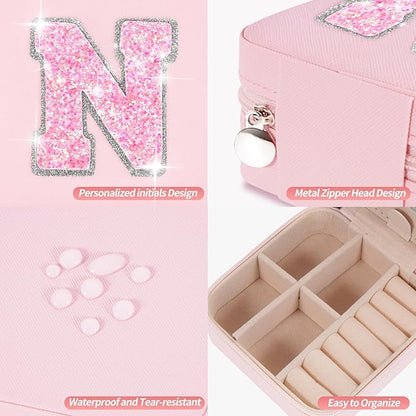 Personalized Jewelry Case for Women Girls - Fashion Mini Jewelry Boxes - Trendy Travel Jewelry Organizer with Initials Letter - Teen Gifts | Pink,N