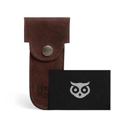 Hide & Drink, Double Edge Protector Case, Barber Razor Sheath, Safety Cover, Travel and Commuter Essentials, Portable Carry Bag, Vintage, Full Grain Leather, Handmade, Bourbon Brown