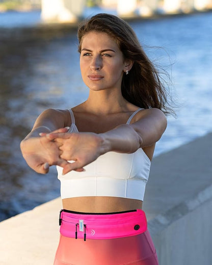 WATERFLY Running Belt Fanny Pack: Runner Marathon Jogging Waist Pack Sport Workout Exercise Fitness Phone Holder Belt for Men Women Jogger Slim Waistband Black