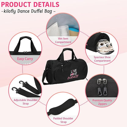 kilofly Girl's Ballet Dance Sports Gymnastics Gym Duffel Bag Travel Carry On