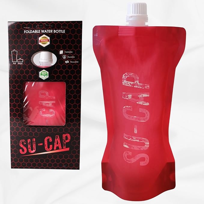 Collapsible Water Bottle – BPA Free, Foldable Sports Bottle for Hiking, Travel, Gym, Leakproof Lightweight Reusable Bottle with Carabiner – Eco-Friendly (15oz- 450 ml) (red)