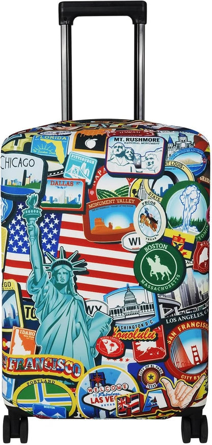 Explore Land Travel Luggage Cover Suitcase Protector Fits 31-32 Inch Case (Statue of Liberty, XL)