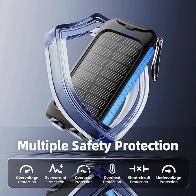 Solar Charger Power Bank 49800mAh - Portable Fast Charging Power Bank with Type-C & Dual USB Ports, Compatible with iPhone, Samsung & More, Waterproof Solar Panel for Camping, Hiking, and Outdoor Use