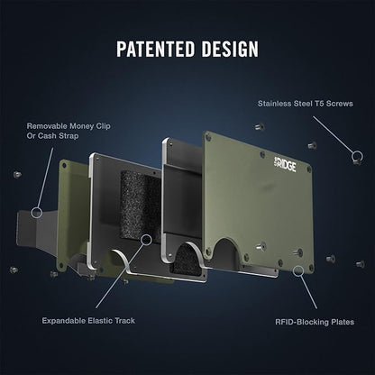Ridge Wallet for Men - Slim Minimalist Compact Wallet and Card Holder, RFID Protected Front Pocket Wallets for Men with Integrated Cash Strap (Matte Olive)