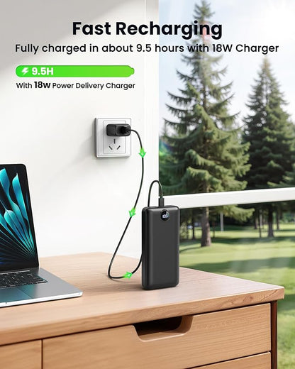 Portable Charger Power Bank 50000mAh 22.5W Fast Charging Battery Bank USB C External Battery Pack with 3 Output & 2 Input Digital Display for iPhone 17/16/15/14/13/12, Samsung etc Black