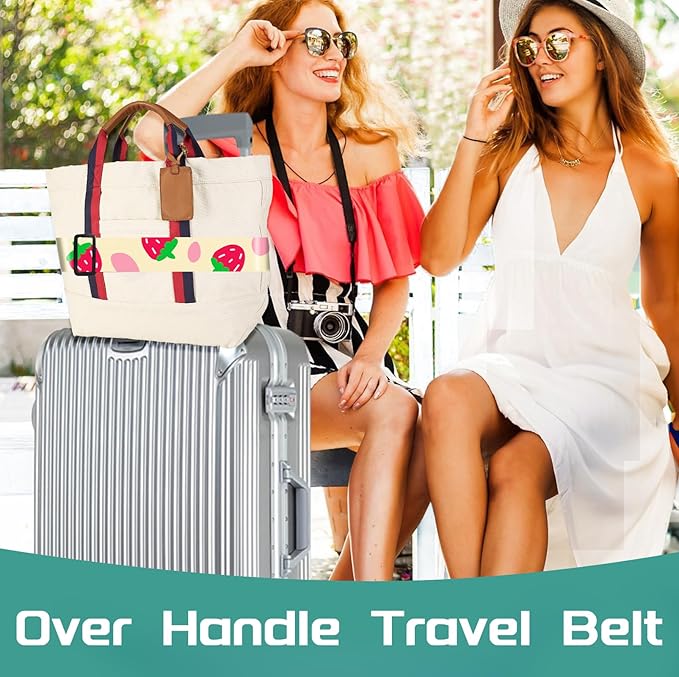 Slohif Luggage Straps for Suitcases Travel Belt Accessories Luggage Connector Identifiers Over Handle with Buckle Unique Nylon Adjustable Strap for Sleeping Bag Car Seat Strawberry(2 Pack)