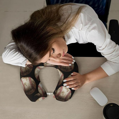Comfortable Travel Pillow for Pain Relief Sleeping, Memory Foam Airplane Car Neck Pain Pillows Vintage Baseball Ball, Funny Chin Head Support Cushion