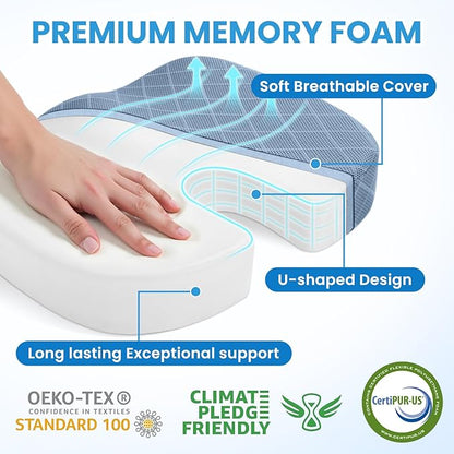 TushGuard Office/Car Seat Cushion, Non-Slip Sciatica & Back Coccyx Tailbone Pain Relief Chair Pad, Memory Foam Butt Pillow for Computer Desk, Wheelchair, Driving (Light Blue, XX-Large)