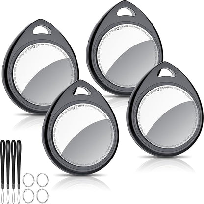 Air Tracker Tags-4 Pack, 5.3 Bluetooth Tracker Work with Apple Find My (iOS Only), 100dB Sound, Smart Tag with Keychain/Lanyard, Item Finder for Luggage/Key/Suitcase, Replaceable Battery, Black.