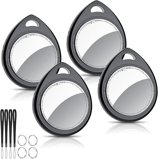 Air Tracker Tags-4 Pack, 5.3 Bluetooth Tracker Work with Apple Find My (iOS Only), 100dB Sound, Smart Tag with Keychain/Lanyard, Item Finder for Luggage/Key/Suitcase, Replaceable Battery, Black.