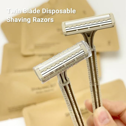 Disposable Shave Kit for Men &Women - 100 Pcs Wheat Straw Razors and Cream Bulk, Individually Wrapped Portable Toiletries Amenities for Hotel, Airbnb, Homeless, Shelter, Charity, Camping and Travel