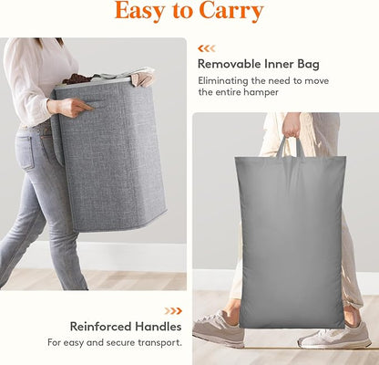 Lifewit 85L Laundry Basket with Lid, Large Laundry Hamper with Plastic Handles and Removable Bag, Foldable Tall Dirty Clothes Hampers for Laundry for Laundry Room, Bedroom, Bathroom, Dorm, Light Gray