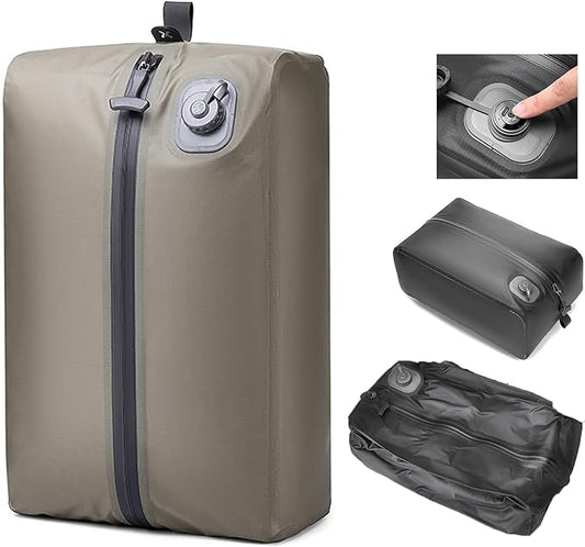 Vacuum Bags for Travel Organiser Packing Bag for Carry-On Luggage Backpack Suitcase Reusable Vacuum Seal Save Space Compression Bag with Built-in Pump & USB-C Charging waterproof Storage Bags（Gray)